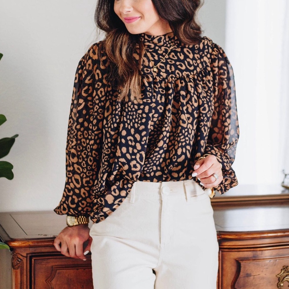 Ann Taylor Black and Brown Animal Print Blouse